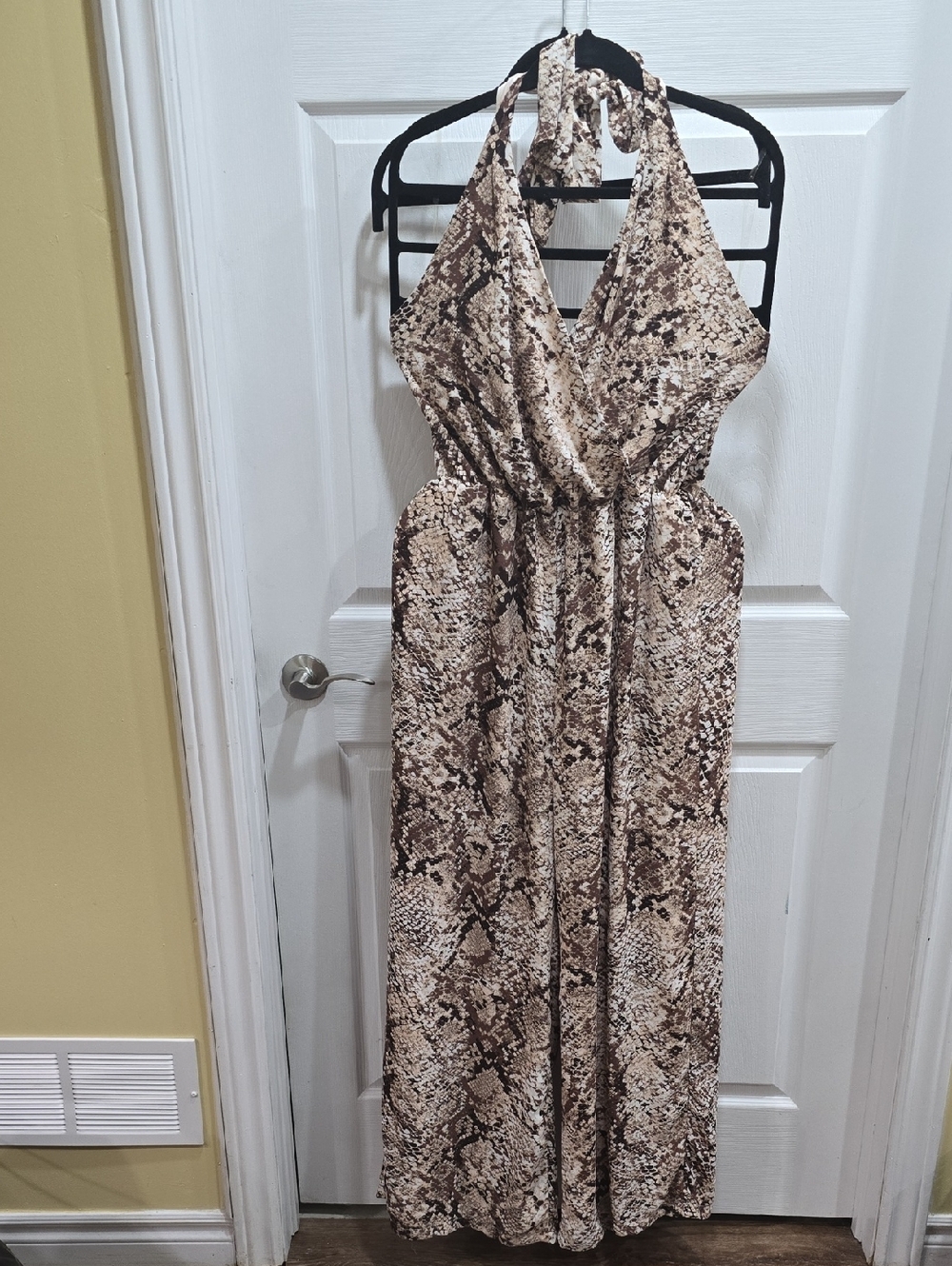 Le Château Snake-Print Halter Top Maxi Pant suit  - Neutral Brown & Cream
